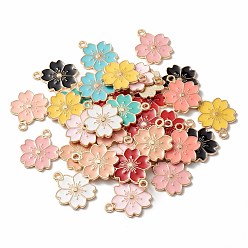 Mixed Color Alloy Enamel Pendants, Sakura Flower, Light Gold, Mixed Color, 20.5x17.5x1.5mm, Hole: 2mm