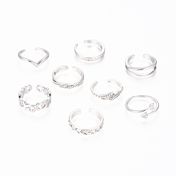 Античный Серебристый & Платиновый Латунные кольца на пальцах манжеты, штабелируемые кольца, с кубического циркония, разнообразные, прозрачные, старинное серебро и платина, размер США 3 (14 мм), 8 шт. / Компл.