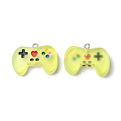 Yellow Luminous Transparent Resin Pendants, Game Controller Charms, with Platinum Plated Zinc Alloy Loops, Yellow, 20x27.5x5.5mm, Hole: 1.8mm