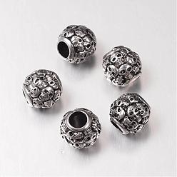 Antique Silver Retro Rondelle with Skull 304 Stainless Steel European Large Hole Beads, Antique Silver, 12x12mm, Hole: 5mm, 5pcs/set