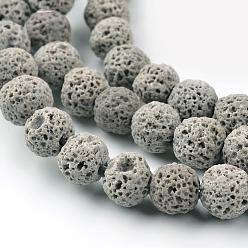 Gris Hebras de cuentas redondas de roca de lava sintética, teñido, gris, 10 mm, agujero: 1 mm, sobre 38 unidades / cadena, 15.7 pulgada