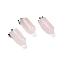 Rose Quartz Natural Rose Quartz Pointed Pendants, Bullet charms with Stainless Steel Color Plated 201 Stainless Steel Snap on Bails, 26x10.5mm, Hole: 7x3.5mm