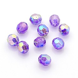 Pourpre Moyen Perles acryliques transparentes écologiques, facette, ronde, couleur ab , support violet, 8mm, trou: 1.5 mm, environ 2000 pcs / 500 g