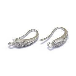 Platinum Brass Micro Pave Cubic Zirconia Earring Hooks, with Horizontal Loop, Clear, Platinum, 19x4mm, Hole: 1.5mm, 20 Gauge, Pin: 0.8mm