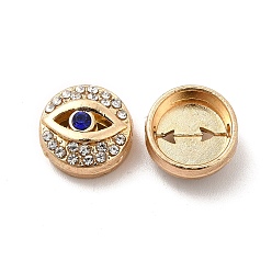 Light Gold Alloy Bead, with Rhinestone, Flat Round with Eye, Light Gold, 12x6mm, Hole: 1.6mm