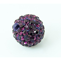 Amethyst Polymer Clay Rhinestone Beads, Pave Disco Ball Beads, Grade A, Half Drilled, Round, Amethyst, PP9(1.5.~1.6mm), 6mm, Hole: 1.2mm