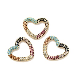 Colorful Rack Plating Brass Micro Pave Cubic Zirconia Linking Rings, Long-Lasting Plated, Cadmium Free & Lead Free, Heart, Golden, Colorful, 19.5x21x3mm, Inner Diameter: 15x15mm