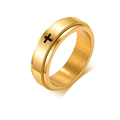 Golden Stainless Steel Rotating Plain Band Ring, Fidget Spinner Ring for Calming Worry Meditation, Golden, US Size 9(18.9mm)