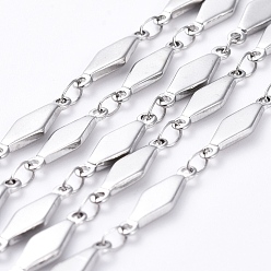 Stainless Steel Color 304 Stainless Steel Link Chains, Soldered, Rhombus, Stainless Steel Color, 13x4x1mm