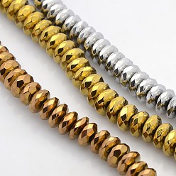 Mixed Color Electroplate Non-magnetic Synthetic Hematite Beads Strands, Faceted Rondelle, Mixed Color, 8x3mm, Hole: 1mm, about 106pcs/strand, 15.1 inch