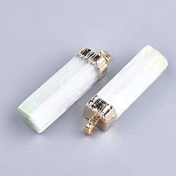 Honeydew Electroplate Natural Selenite Big Pendants, with Iron Findings, Dyed, Rectangle, Golden, Honeydew, 53~55x14~19x9~16mm, Hole: 7x4mm
