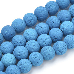 Bleu Ciel Foncé Brins de perles de pierre de lave synthétique, teint, ronde, bleu profond du ciel, 6mm, Trou: 1mm, Environ 61 pcs/chapelet, 14.96 pouce (38 cm)
