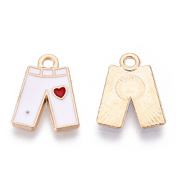 White Alloy Enamel Charms, Pants with Heart Pattern, Light Gold, White, 15x12x1.5mm, Hole: 1.8mm