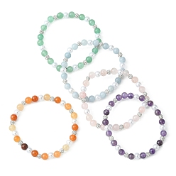 Pierre Mélangete Bracelet extensible en perles de plastique ABS et pierres précieuses mélangées naturelles, diamètre intérieur: 2-1/8 pouce (5.3~5.5 cm)