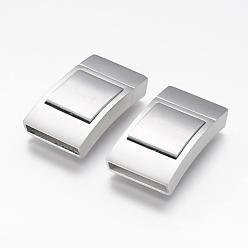 Matte Stainless Steel Color 304 Stainless Steel Bayonet Clasps, Rectangle, Matte Stainless Steel Color, 36x20x9mm, Hole: 4mm