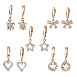 Light Gold Boucles d'oreilles pendantes en zircone cubique transparente, 304 bijoux en acier inoxydable pour femmes, forme mixte, or et de lumière, 20~26mm, pin: 0.7~0.8x12~20.6 mm