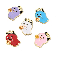 Mixed Color Alloy Enamel Pendants, Ghost Charm, Golden, Mixed Color, 21x17x1.5mm, Hole: 1.8mm