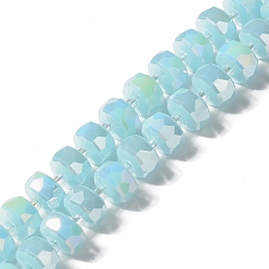 Bleu Ciel Clair Chapelets de perles en verre, facette, plat rond, lumière bleu ciel, 8x5mm, Trou: 1.2mm, Environ 80 pcs/chapelet, 21.65 pouce (55 cm)