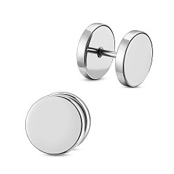 Silver SHEGRACE Titanium Steel Barbell Cartilage Earrings, Screw Back Earrings, Flat Round, Silver Color Plated, 10mm
