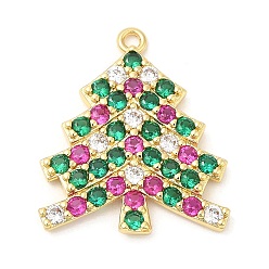 Real 18K Gold Plated Rack Plating Brass Pave Cubic Zirconia Pendants, Long-Lasting Plated, Cadmium Free & Lead Free, Christmas Tree, Real 18K Gold Plated, 22x19x2.5mm, Hole: 1.5mm