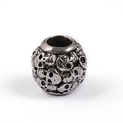 Antique Silver Retro Rondelle Skull 304 Stainless Steel European Large Hole Beads, Antique Silver, 12x12mm, Hole: 5mm