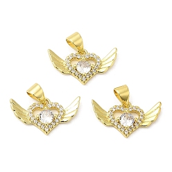Real 18K Gold Plated Brass Pave Cubic Zirconia  Pendants, with Jump Ring, Long-Lasting Plated, Lead Free & Cadmium Free, Heart with Ring, Real 18K Gold Plated, 11x19.5x3.5mm, Hole: 4.5x3.5mm