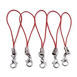 Red Polyester Cord Mobile Straps, with Platinum Plated Alloy Findings, Red, 6.5~7cm