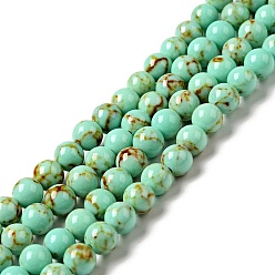 Turquoise Pâle Perles synthétiques turquoise brins, teint, ronde, turquoise pale, 6mm, Trou: 1mm, Environ 66 pcs/chapelet, 15.7 pouce