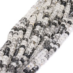 Cuarzo Rutilado Naturales negras perlas de cuarzo rutilado hebras, facetados, Rondana plana, 5x3 mm, agujero: 0.8 mm, sobre 106 unidades / cadena, 15.43'' (39.2 cm)