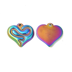 Rainbow Color Revestimiento iónico (ip) 304 colgantes de acero inoxidable, corazón con dijes de serpiente, color del arco iris, 20x22x3 mm, agujero: 1.5 mm