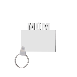 White Rectangle with Word MOM Blank Wood Keychain, DIY Hand Painted Keychain Making for Mother's Day, White, 6x5cm