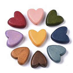 Mixed Color Painted Natural Wood Beads, Heart, Mixed Color, 15.5x15.5x6mm, Hole: 1.5mm