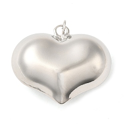 Platinum Rack Plating Brass Pendants, with Jump Ring, Puffed Heart Charm, Platinum, 26x31x13mm, Hole: 3.5mm