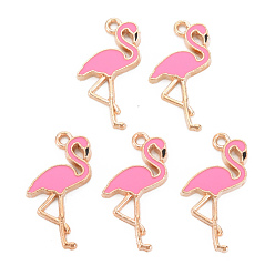 Hot Pink Alloy Enamel Pendants, Cadmium Free & Nickel Free & Lead Free, Light Gold, Flamingo Shape, Hot Pink, 25.5x15x2mm, Hole: 1.6mm