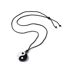 Black Natural Obsidian & Howlite Pendant Necklaces, Yin Yang, Black and White, 24.41 inch(62cm)