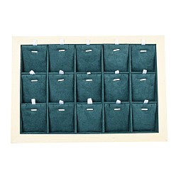Verde azulado 15 soportes de exhibición colgantes de tela de microfibra con ranuras, soporte organizador colgante con base de madera de pino blanco, cerceta, 24.3x34.8x2.45 cm