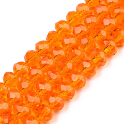 Coral Glass Beads Strands, Faceted, Rondelle, Coral, 6x5mm, Hole: 1mm, about 85~88pcs/strand, 16.1~16.5 inch(41~42cm)