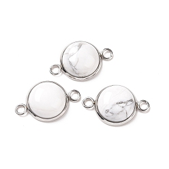 Howlite Natural Howlite Connector Charms, Half Round Links, with Stainless Steel Color Tone 304 Stainless Steel Findings, 14x22x5.5mm, Hole: 2mm