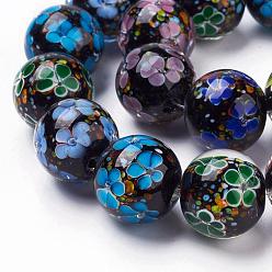 Coloré Main fleurs intérieure perles de Murano brins, ronde, colorées, 19~20mm, Trou: 2.5mm, 18 pcs / chapelet, 12.99 pouce