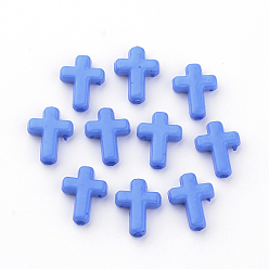 Bleu Bleuet Perles acryliques opaques, croix, bleuet, 16x12x4.5 mm, environ 1230 pcs / 500 g
