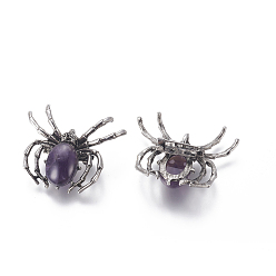 Amethyst Natural Amethyst Brooch, with Brass Findings and Glass, Spider, Antique Silver, 34~35x41~42x7mm, Hole: 3x5mm