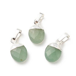 Green Aventurine Natural Green Aventurine Charms, with Silver Tone Brass Findings, Faceted, Cadmium Free & Lead Free, Oval, 14x8x5mm, Hole: 6x4mm