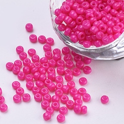 Fuchsia Baking Paint Glass Seed Beads, Round, Fuchsia, 3x1.5~3mm, Hole: 1mm, about 10000pcs/bag, about 450g/bag