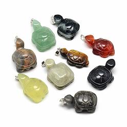 Mixed Stone Natural & Synthetic Mixed Stone Pendants, with Brass Findings, Tortoise, Platinum, 25~28x13~18x6~12mm, Hole: 3x5mm