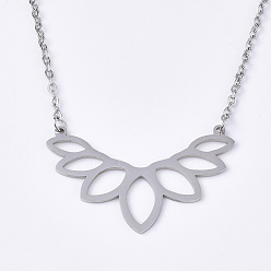 Stainless Steel Color 201 Stainless Steel Pendant Necklaces, with Cable Chains, Lotus, Stainless Steel Color, 17.9 inch(45.5cm), 2mm, Lotus: 25x40x1mm