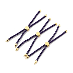 Indigo Half Finished Twisted Milan Rope Slider Bracelets, with Rack Plating Brass Cord Ends & Open Loop, Cadmium Free & Lead Free, for Connector Charm Bracelet Making, Golden, Indigo, 222~230x3mm