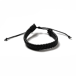 Black PU Imitation Leather Braided Cord Bracelets for Women, Adjustable Waxed Cord Bracelets, Black, 3/8 inch(0.9cm), Inner Diameter: 2-3/8~3-1/2 inch(6.1~8.8cm)