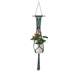 Teal Cotton Macrame Plant Hangers, Wood Holder Boho Style Hanging Planter Baskets, Wall Decorative Flower Pot Holder, Teal, 800x200mm