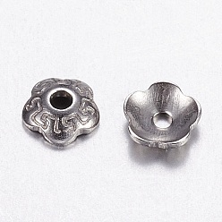 Stainless Steel Color 5-Petal 304 Stainless Steel Bead Cap, Flower, Stainless Steel Color, 4x1mm, Hole: 1mm