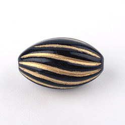 Black Oval Plating Acrylic Beads, Golden Metal Enlaced, Black, 14.5x9mm, Hole: 1.5mm, about 757pcs/500g